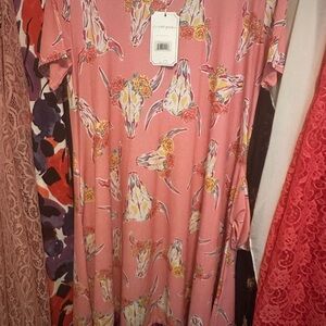 Pink Dress with Floral Skull Print